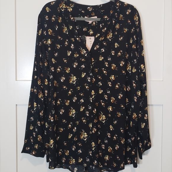 Philosophy Woman Viscose Floral Print Blouse Black Yellow White Size 3X - Picture 5 of 16
